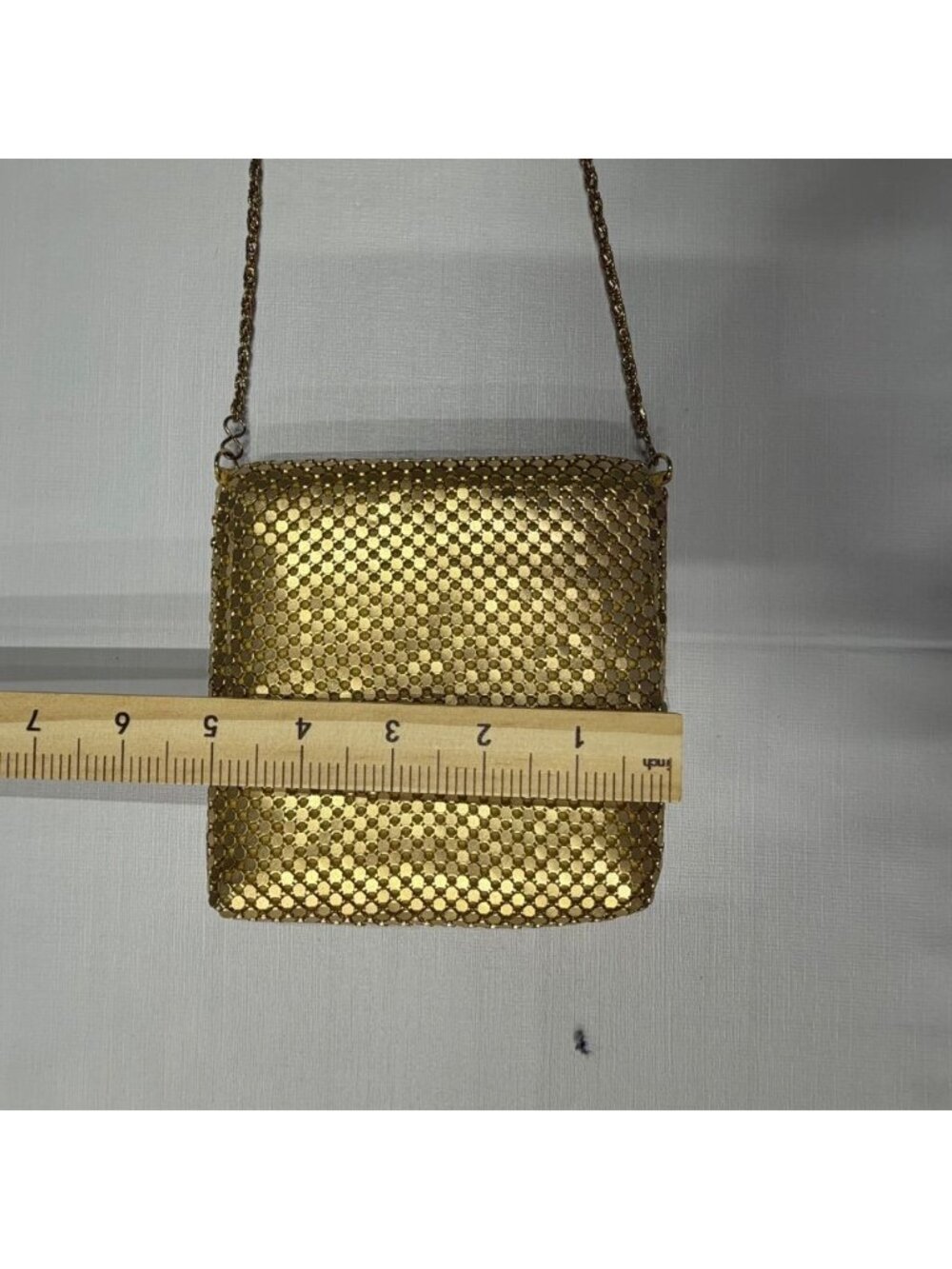 Vintage Midcentury Gold Metal Mesh Chainmail Fabric Evening bag